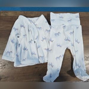 Carter's White Ribbed Pajama Set with Blue & Orange Tiger Print